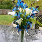 Purple blue orchid calla lily wedding center piece, bouquet, decoration, galaxy orchid, real touch callas