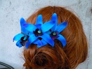 Galaxy orchid hair comb, dendrobium orchid, purple blue orchid - Image 2