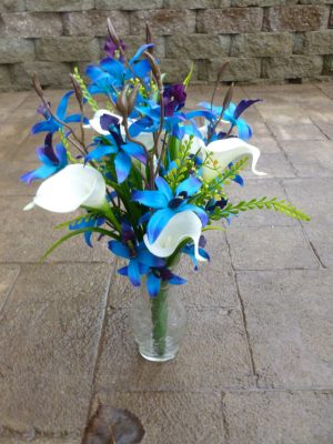 Purple blue orchid calla lily wedding center piece, bouquet, decoration, galaxy orchid, real touch callas - Image 2