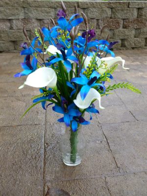 Purple blue orchid calla lily wedding center piece, bouquet, decoration, galaxy orchid, real touch callas - Image 3