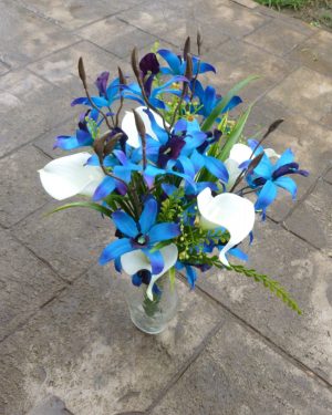 Purple blue orchid calla lily wedding center piece, bouquet, decoration, galaxy orchid, real touch callas - Image 4