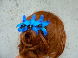 Galaxy orchid hair comb, dendrobium orchid, purple blue orchid - Image 3