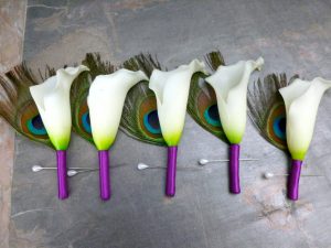 Calla lily peacock boutonniere, real touch artificial flower, peacock feather boutonniere, button hole - Image 3