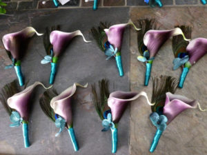 Picasso calla lily peacock boutonniere with hydrangea accent,  customizable - Image 2