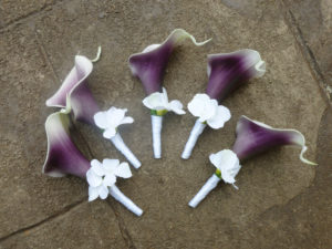 Picasso calla lily peacock boutonniere with hydrangea accent,  customizable - Image 3
