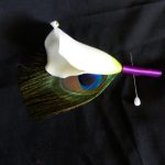 Calla lily peacock boutonniere, real touch artificial flower, peacock feather boutonniere, button hole