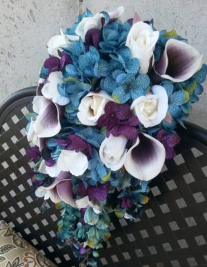 Teal and plum cascading bouquet - Image 2