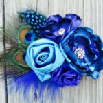 Blue, teal, turquoise bridal hair clip, hair comb, satin flower, fabric flower hair accessory