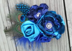 Blue, teal, turquoise bridal hair clip, hair comb, satin flower, fabric flower hair accessory - Image 3