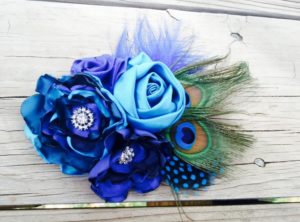 Blue, teal, turquoise bridal hair clip, hair comb, satin flower, fabric flower hair accessory - Image 4