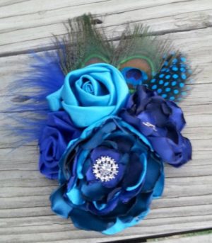 Blue, teal, turquoise bridal hair clip, hair comb, satin flower, fabric flower hair accessory - Image 2
