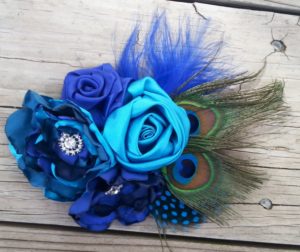 Blue, teal, turquoise bridal hair clip, hair comb, satin flower, fabric flower hair accessory - Image 5