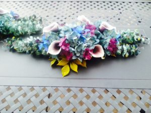 Wedding table center piece, alter decor, teal hydrangea Picasso callas, center piece - Image 3