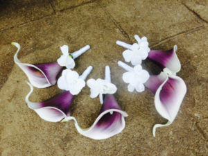 Picasso calla and hydrangea boutonnière