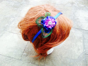 Flower girls Peacock satin flower hair band, hair accessory,purple blue hair band