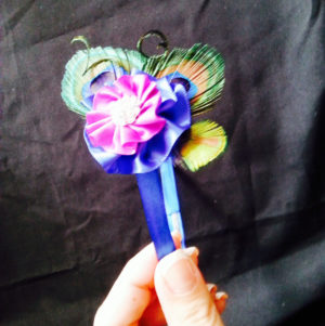 Flower girls Peacock satin flower hair band, hair accessory,purple blue hair band - Image 2