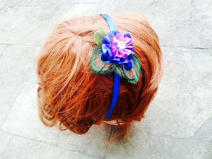Flower girls Peacock satin flower hair band, hair accessory,purple blue hair band - Image 3
