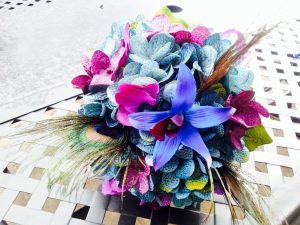 Teal and plum hydrangea bouquet, small bridesmaids bouquet, flower girl