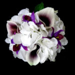 White hydrangea plum picasso calla lily small bridesmaids bouquet, plum orchids