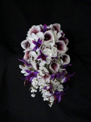 Cascading Plum picasso calla lily hydrangea bouquet