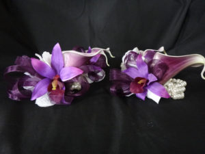 Plum picasso calla lily orchid pearl wristlet, pearl wrist, corsage, purple corsage, eggplant purple calla lily