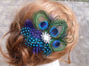 Peacock feather  hair clip "Pearl" bridal hair piece - Image 2