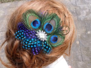 Peacock feather  hair clip "Pearl" bridal hair piece