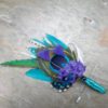 Peacock  feather corsage, teal purple feather corsage
