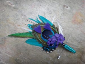 Peacock  feather corsage, teal purple feather corsage - Image 2