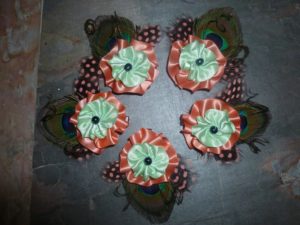 Coral mint flower hair clips,  peacock feathers,  freshwater pearls - Image 2