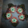 Coral mint flower hair clips,  peacock feathers,  freshwater pearls
