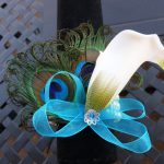 Calla lily wrist corsage with pearl bracelet, Customize calla lily and ribbon colors