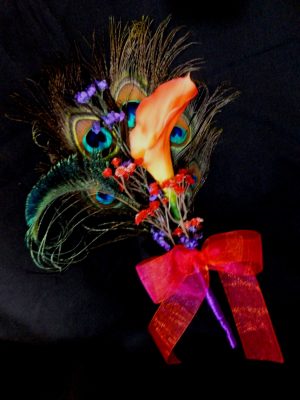 Calla lily peacock bouquet  for bridesmaids, single stem calla lily, purple and teal accent flowers