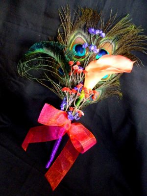 Calla lily peacock bouquet  for bridesmaids, single stem calla lily, purple and teal accent flowers - Image 3