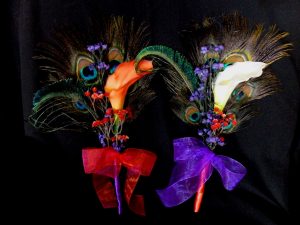 Calla lily peacock bouquet  for bridesmaids, single stem calla lily, purple and teal accent flowers - Image 4