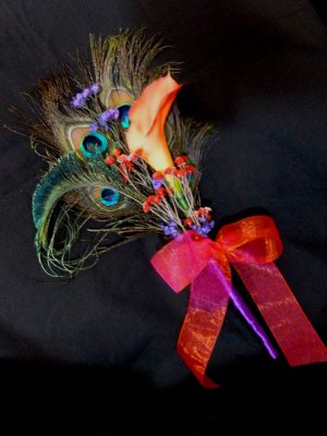 Calla lily peacock bouquet  for bridesmaids, single stem calla lily, purple and teal accent flowers - Image 2