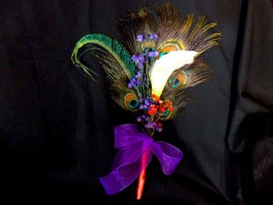 Calla lily peacock bouquet  for bridesmaids, single stem calla lily, purple and teal accent flowers - Image 5