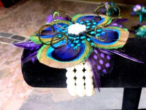 Peacock wrist corsage, pearl wrist corsage, wristlet, bracelet, peacock wristlet, Customizable - Image 3