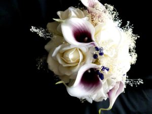 Real touch rose, picasso calla lily,  plum purple and white bridal bouquet, true touch flowers - Image 2