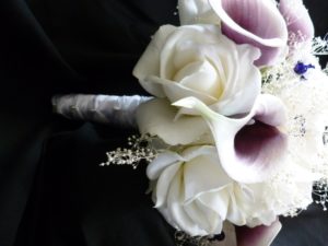 Real touch rose, picasso calla lily,  plum purple and white bridal bouquet, true touch flowers - Image 3