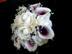 Real touch rose, picasso calla lily,  plum purple and white bridal bouquet, true touch flowers - Image 4