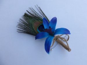Purple blue orchid peacock boutonniere, dendrobium orchid boutonniere, button hole, galaxy orchid - Image 2