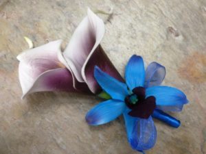 Picasso Calla lily galaxy orchid corsage, real touch calla lilies