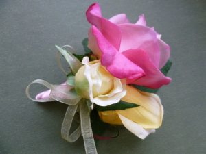 Rose corsage, pink real touch and yellow silk rose corsage - Image 2