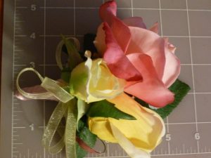 Rose corsage, pink real touch and yellow silk rose corsage - Image 3