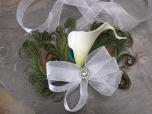 Calla lily wrist corsage, Customize calla lily and ribbon colors