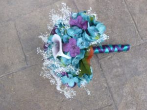 Teal plum hydrangeas, picasso calla lily small bridesmaids bouquet - Image 2