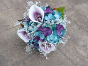 Teal plum hydrangeas, picasso calla lily small bridesmaids bouquet - Image 4