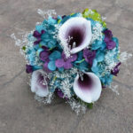 Teal plum hydrangeas, picasso calla lily small bridesmaids bouquet