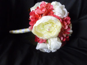 Pink hydrangea peony bridal bouquet, canary yellow and hot pink bouquet, artificial bridal bouquet - Image 4